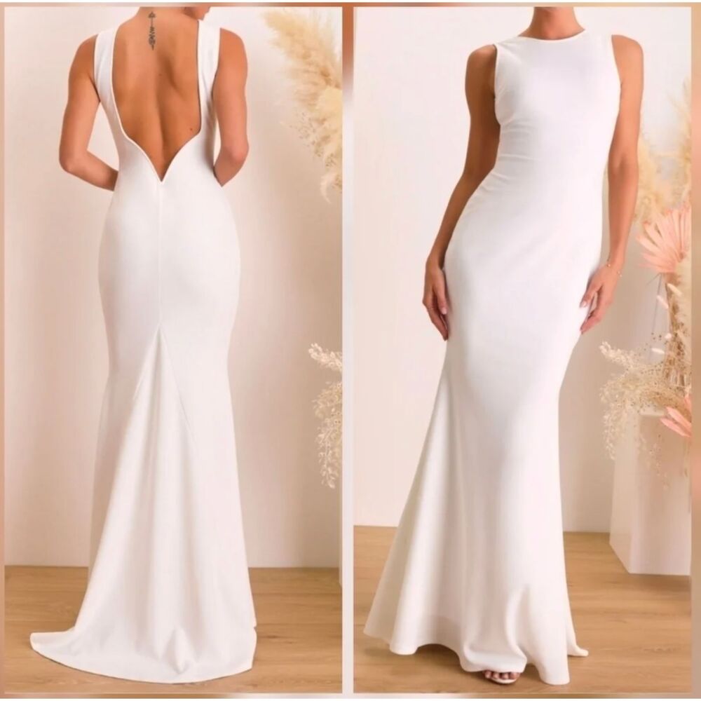 LULUs White Backless Sleeveless Mermaid Maxi Dress, Size XL